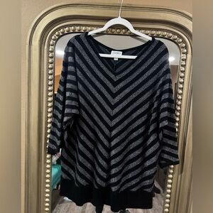 Carmen Marc Valvo Black and Silver Striped Sweater